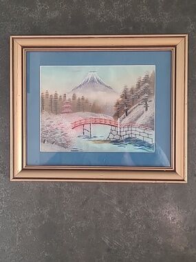 JAPANESE SILK EMBROIDERY MT. FUJI  LANDSCAPE WALL ART